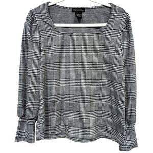 DESIGN 365 Gray and Black Houndstooth Plaid Square Neck Top sz L